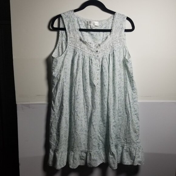 Eileen West Women's Cotton Green Floral Cottagecore Prairie Nightgown Sz L - Picture 3 of 5